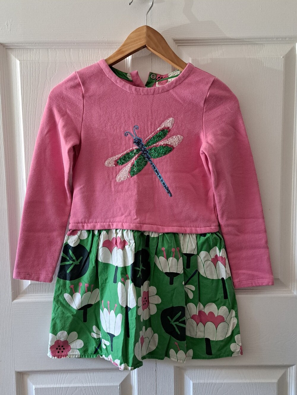 Mini Boden Bright Pink Fleece Top with Floral Trim